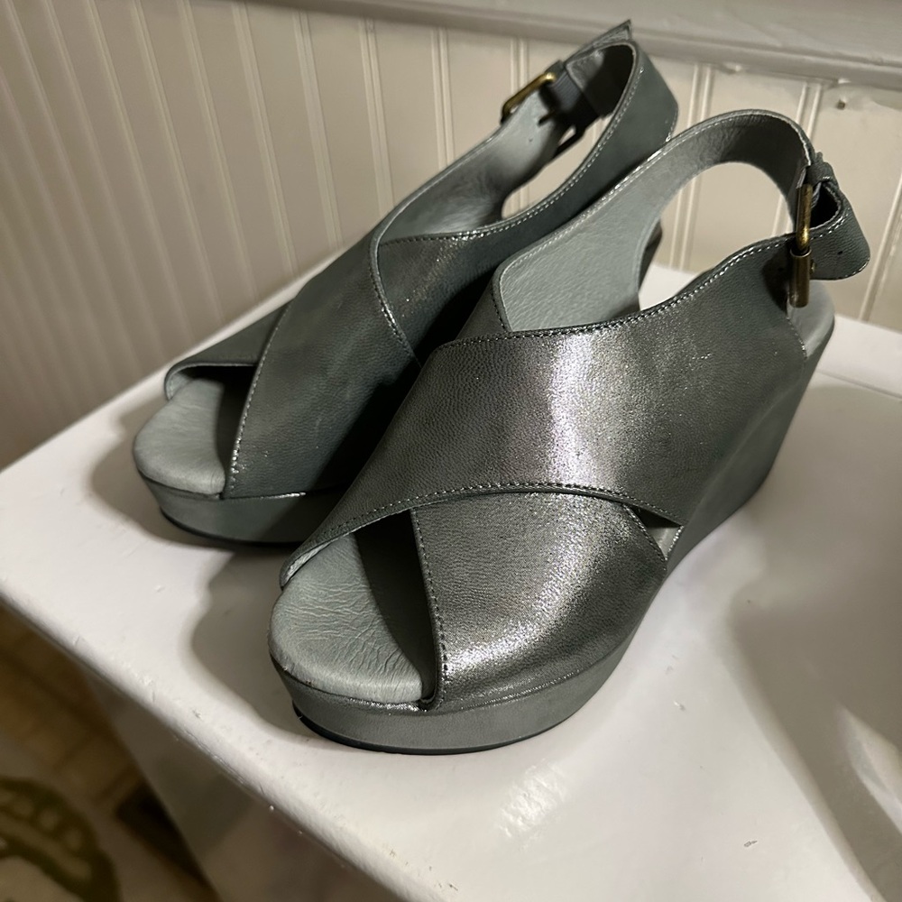 Silver Crisscross Strap Wedges